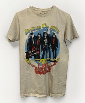 Aerosmith Dream On 1973 Concert Tee Beige With Band Graphic 100% Cotton Size S/P